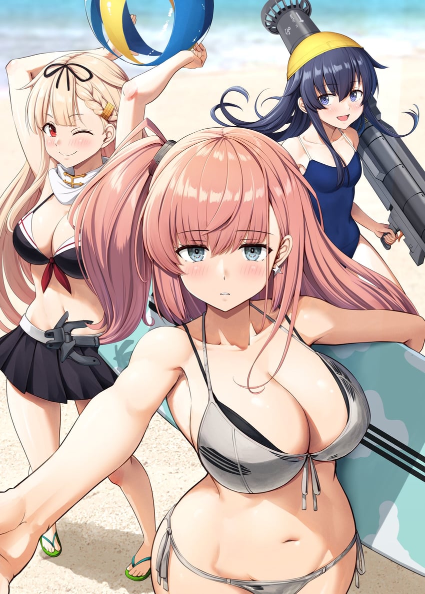 yuudachi, akatsuki, yuudachi kai ni, and atlanta (kantai collection) drawn by ichikawa_feesu