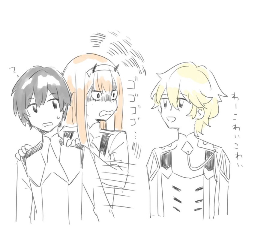 zero two, hiro, and nine alpha (darling in the franxx) drawn by unapoppo