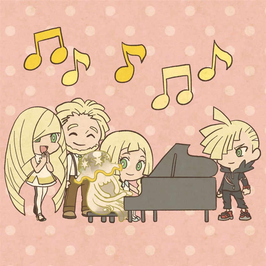 lusamine, gladion, nihilego, lillie, and mohn (pokemon and 1 more) drawn by mojacookie