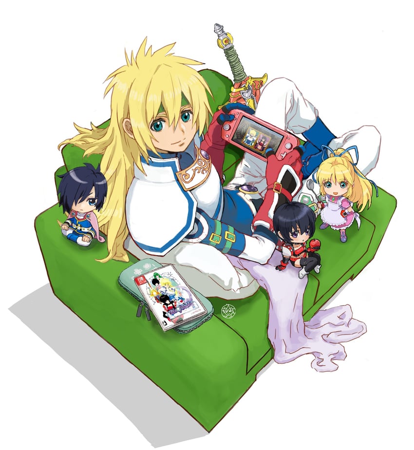rutee katrea, stahn aileron, leon magnus, and lilith aileron (tales of and 1 more) drawn by shiren_(ourboy83)