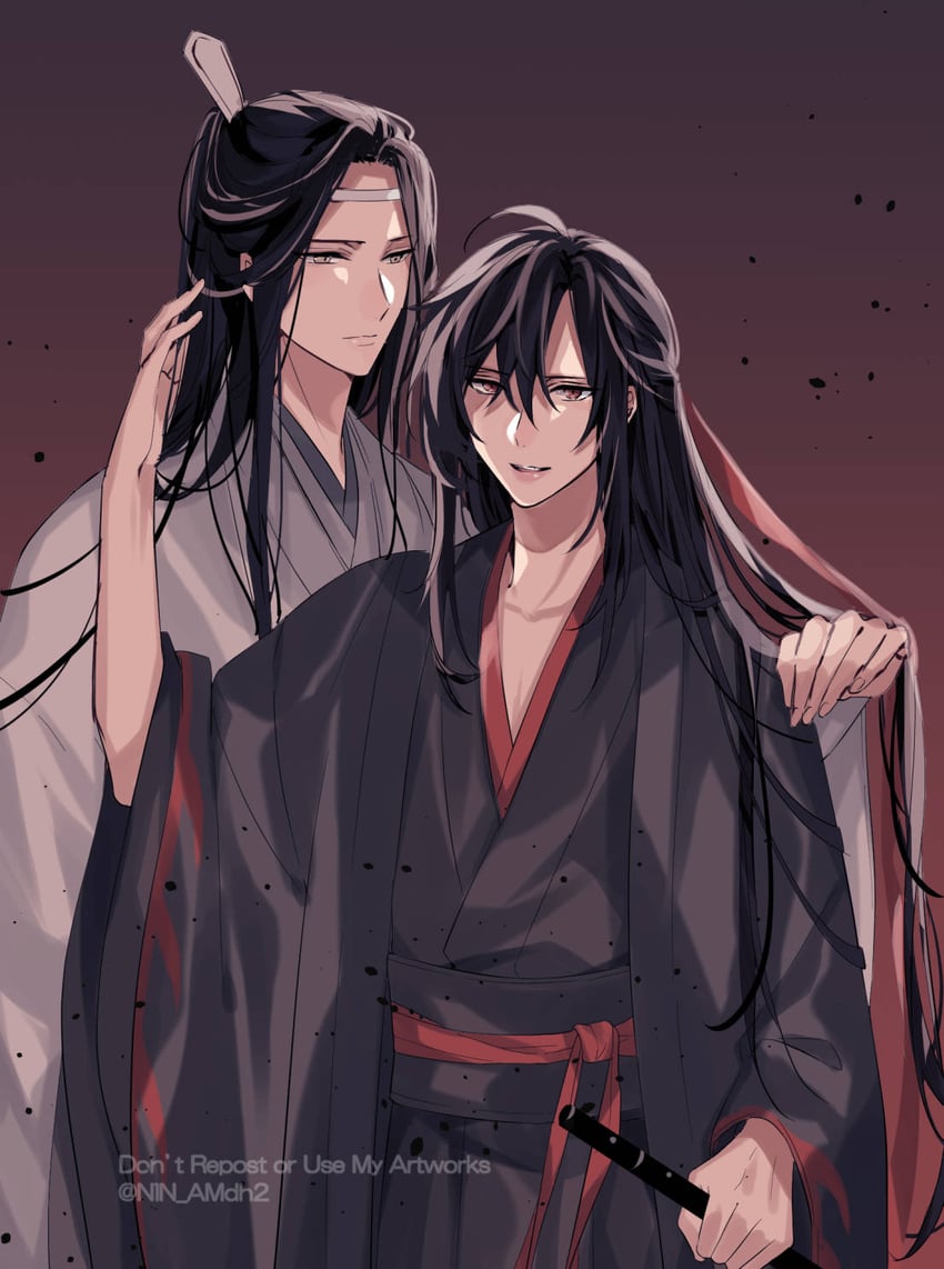 wei wuxian and lan wangji (modao zushi) drawn by hyottokoane