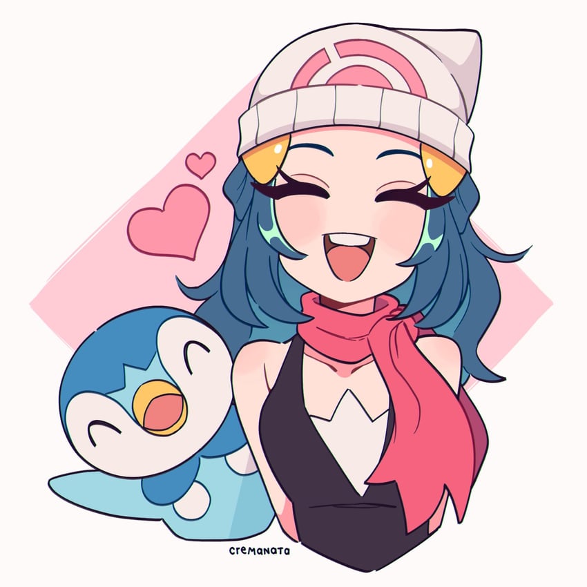 dawn and piplup (pokemon and 1 more) drawn by cremanata