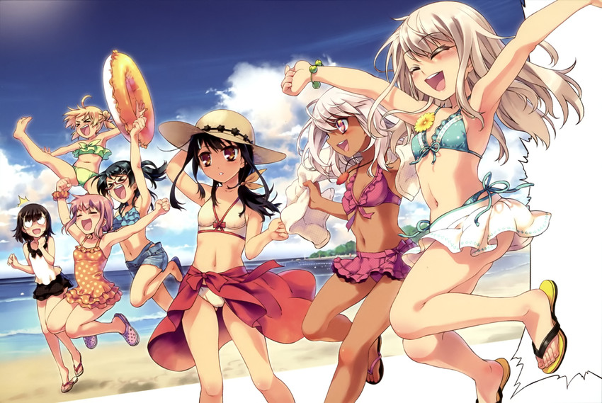 illyasviel von einzbern, chloe von einzbern, miyu edelfelt, katsura mimi, kurihara suzuka, and 2 more (fate and 1 more) drawn by hiroyama_hiroshi