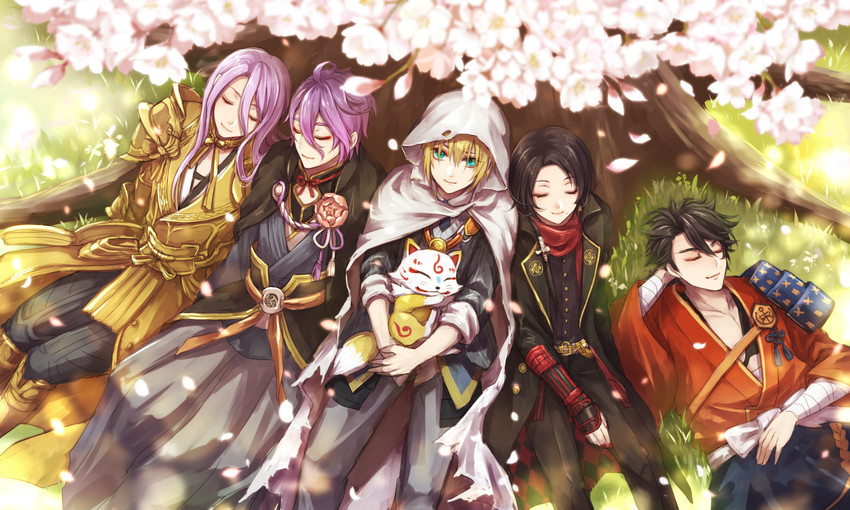 kashuu kiyomitsu, yamanbagiri kunihiro, mutsu-no-kami yoshiyuki, kasen kanesada, hachisuka kotetsu, and 1 more (touken ranbu) drawn by yamaneko514