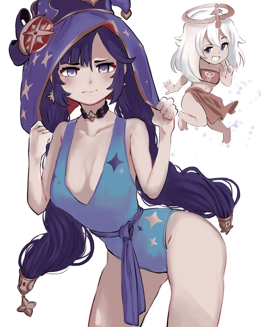 mona and paimon (genshin impact) drawn by dismassd