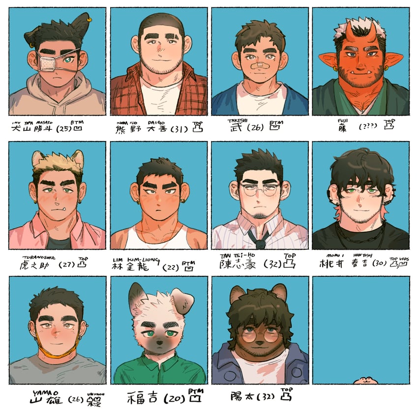 lim kim-liong, tan tsi-ho, inuyama masato, kumano daigo, toranosuke, and 4 more (original) drawn by shan_(shanshankuo)