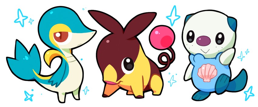 oshawott, snivy, and tepig (pokemon) drawn by tay_(emolga)