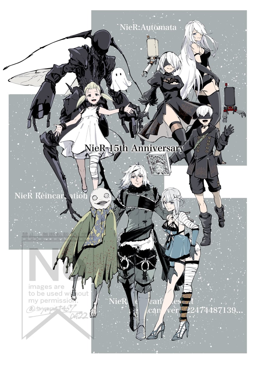 2b, 9s, pod, a2, kaine, and 5 more (nier:automata and 2 more) drawn by tmympict467