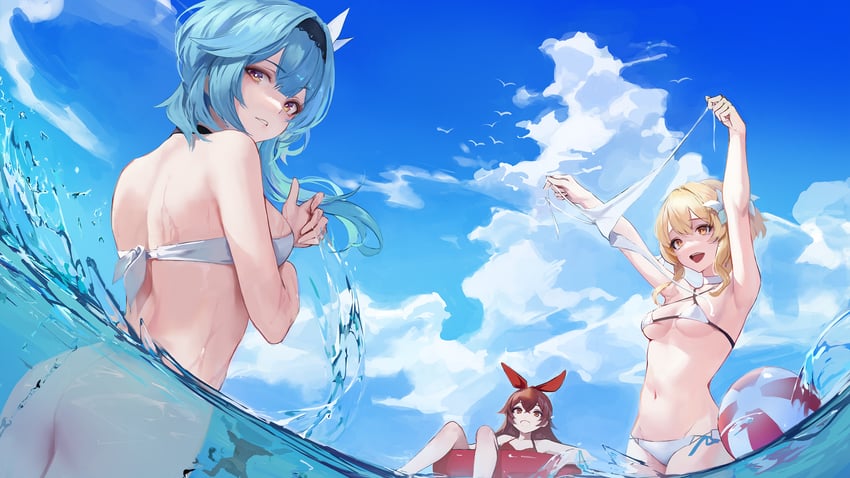 lumine, eula, and amber (genshin impact) drawn by leviathan_(hikinito0902)