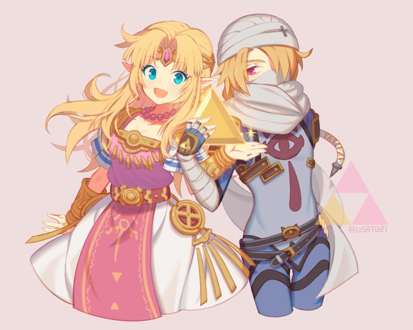 princess zelda and sheik (the legend of zelda and 3 more) drawn by wusagi2