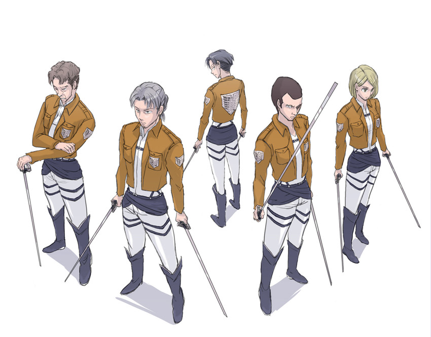 levi, petra ral, auruo bossard, erd gin, and gunter shulz (shingeki no kyojin) drawn by yappo_(point71)