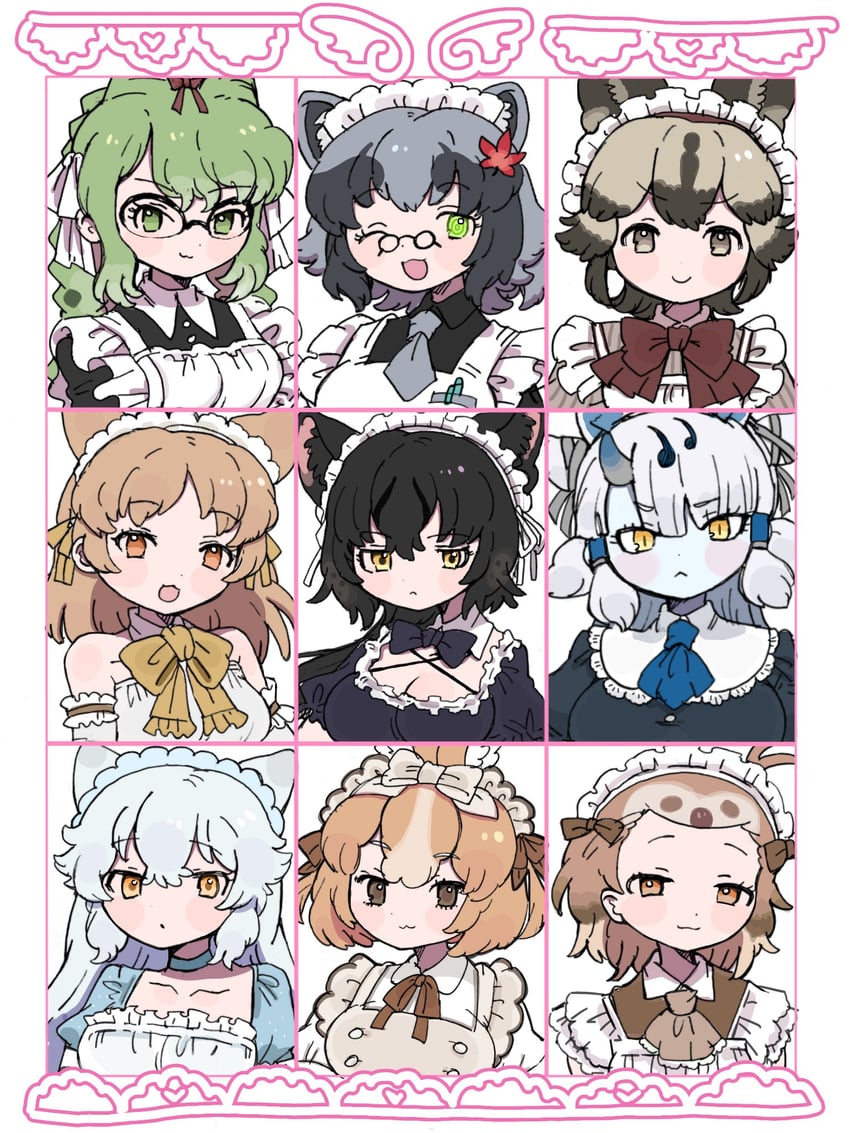 african wild dog, arctic fox, spectacled caiman, black serval, pale fox, and 4 more (kemono friends) drawn by 010mzam