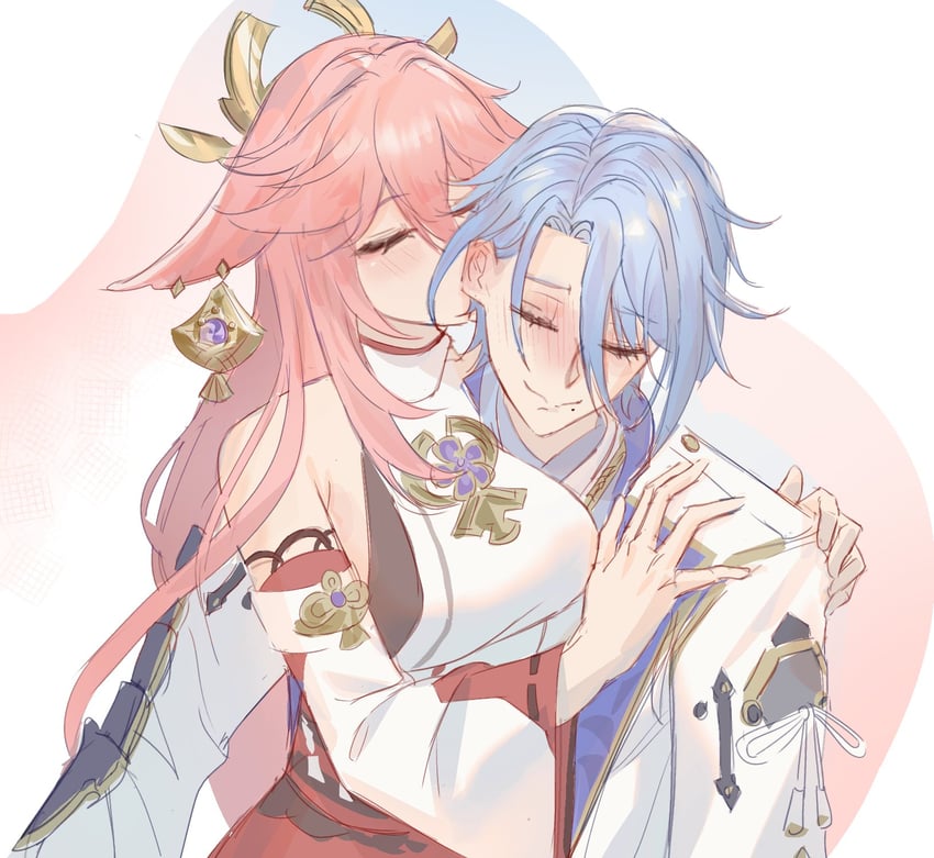 yae miko and kamisato ayato (genshin impact) drawn by gnarlypzofbread