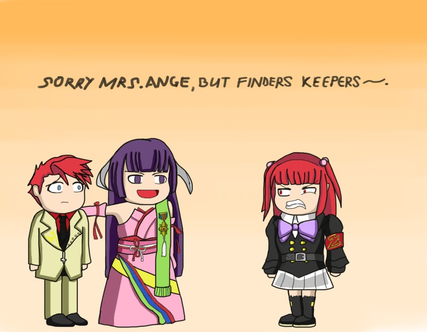 ushiromiya battler, ushiromiya ange, and featherine augustus aurora (umineko no naku koro ni) drawn by jkd05d