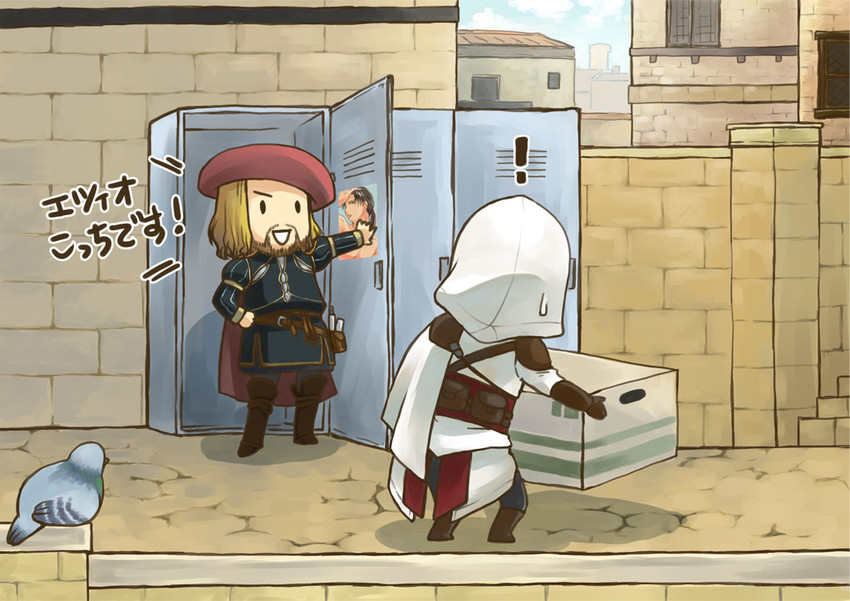 ezio auditore da firenze and leonardo da vinci (metal gear and 2 more) drawn by tatsuri_(forest_penguin)