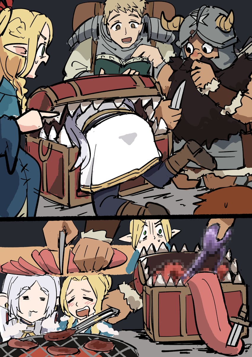 frieren, marcille donato, laios touden, and senshi (sousou no frieren and 1 more) drawn by tenten_(chan4545)