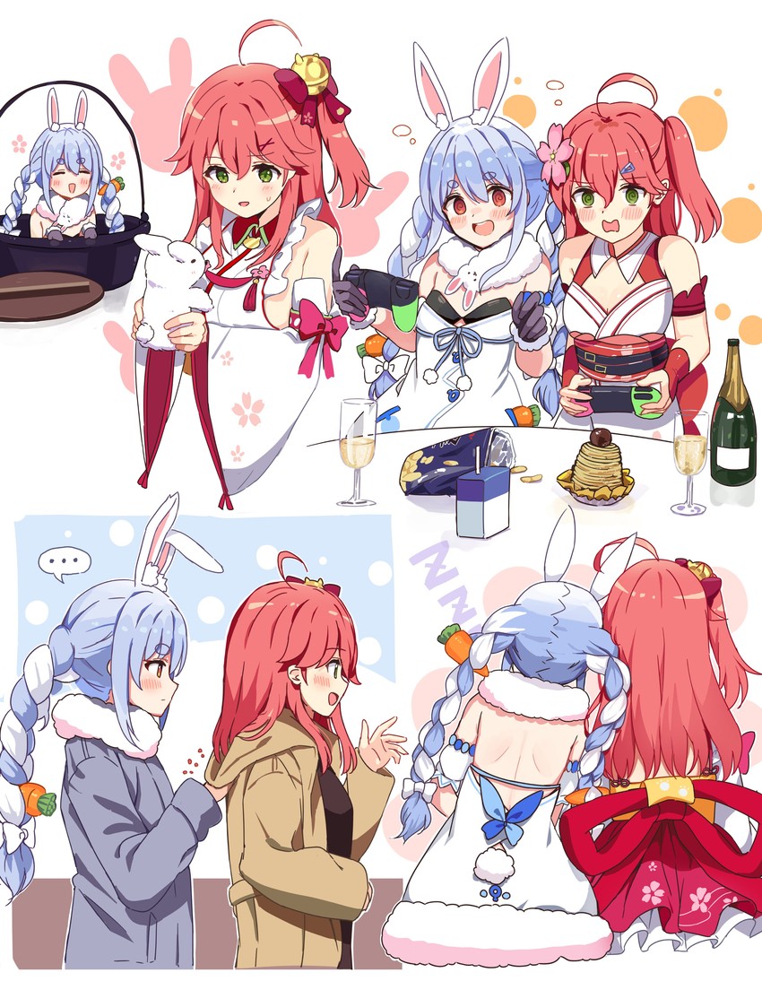 usada pekora, sakura miko, and don-chan (hololive) drawn by racchi.