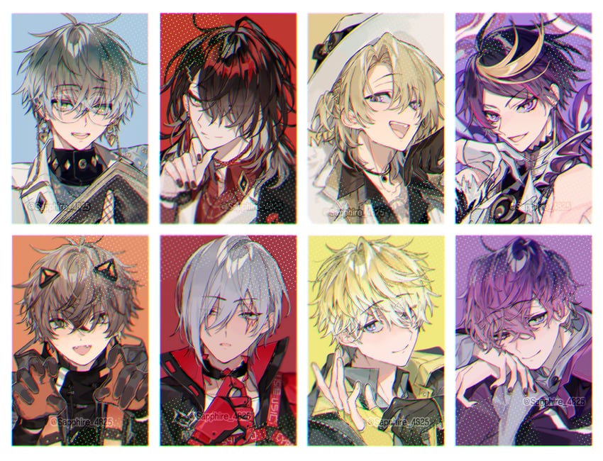 ike eveland, vox akuma, luca kaneshiro, shu yamino, sonny brisko, and 3 more (nijisanji and 1 more) drawn by sapphire_(nine)