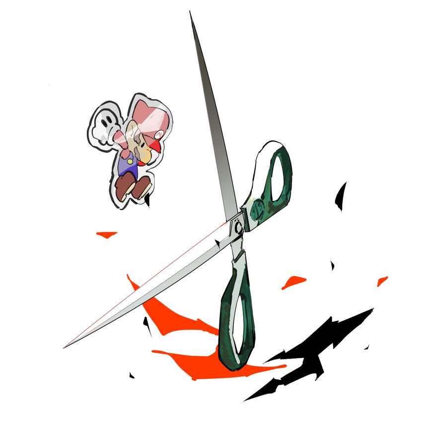 mario, paper mario, and scissors (mario and 2 more) drawn by apios