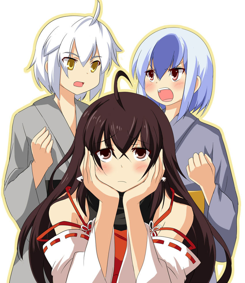 kamishirasawa keine, morichika rinnosuke, and sendai hakurei no miko (original and 4 more) drawn by be_(o-hoho)