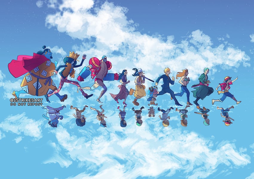 nami, monkey d. luffy, nico robin, roronoa zoro, sanji, and 5 more (one piece) drawn by lightningstrikes