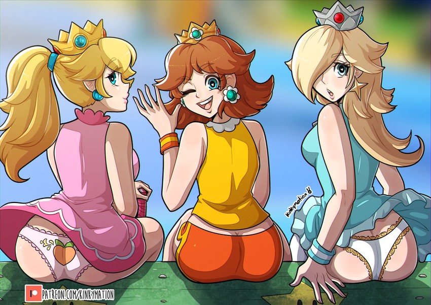 princess peach, rosalina, and princess daisy (mario and 2 more) drawn by kinkymation