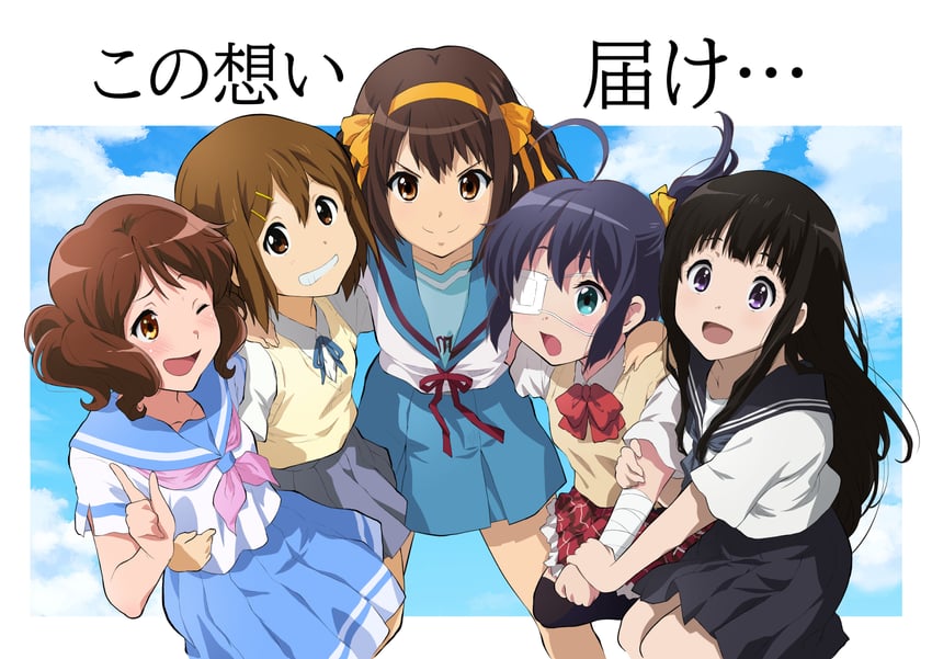 suzumiya haruhi, hirasawa yui, chitanda eru, oumae kumiko, and takanashi rikka (k-on! and 5 more) drawn by mizuhara_tatsuya