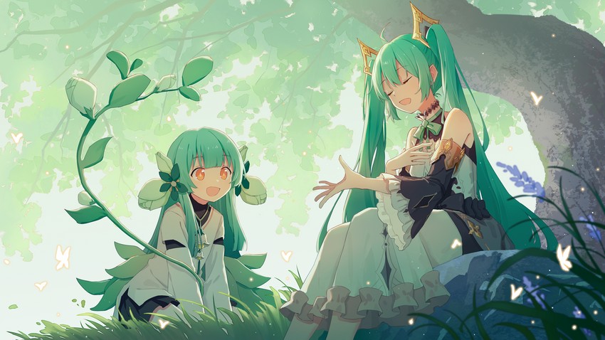 hatsune miku and hakushi (vocaloid and 1 more) drawn by yumo_(mimengfeixue)