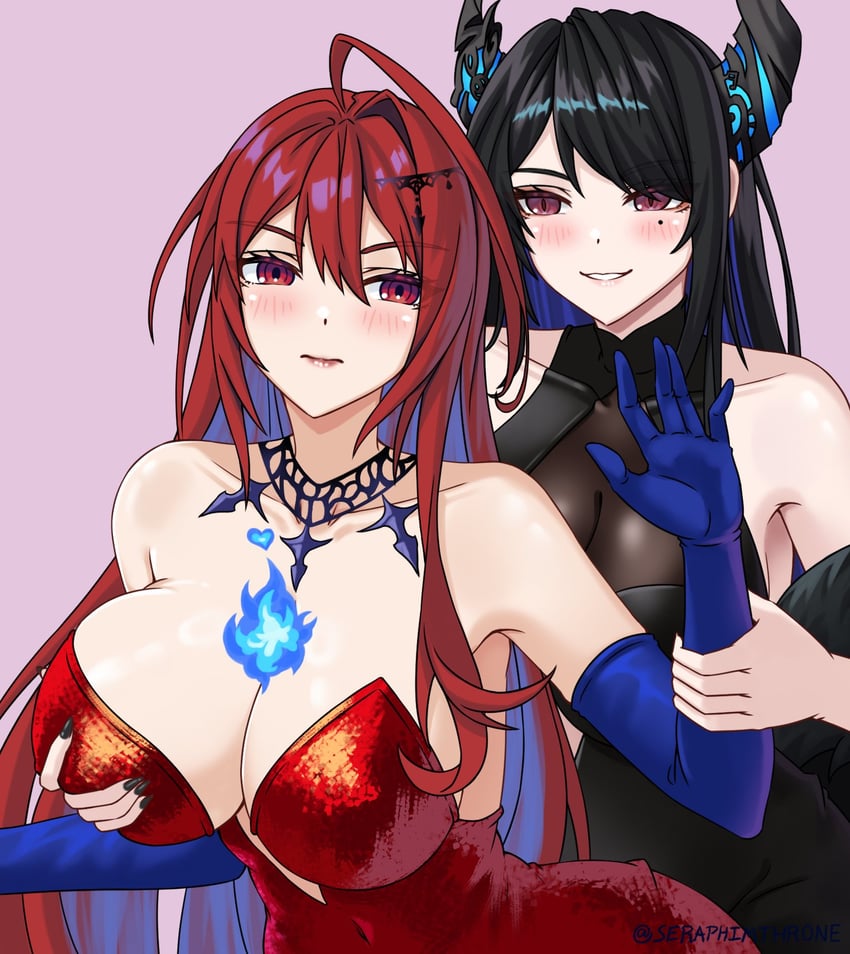 nerissa ravencroft and elizabeth rose bloodflame (hololive and 1 more) drawn by seraphim_throne