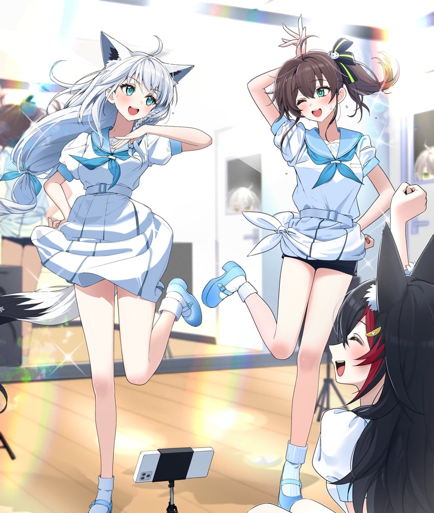 shirakami fubuki, ookami mio, shirogane noel, and natsuiro matsuri (hololive and 1 more) drawn by tate_yukimi