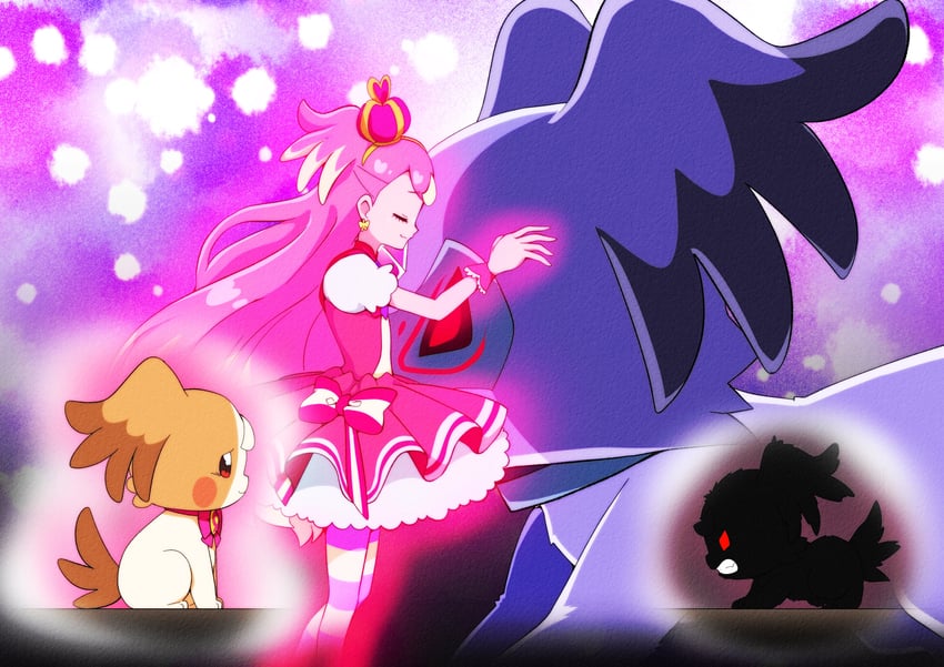 inukai komugi and cure wonderful (precure and 1 more) drawn by @est@