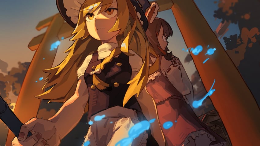 hakurei reimu and kirisame marisa (touhou) drawn by blast-7