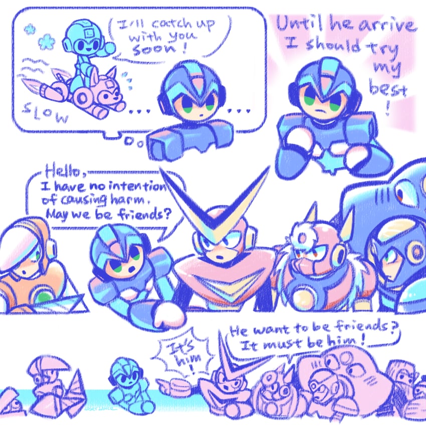 x, mega man, rush, quick man, metal man, and 6 more (mega man and 2 more) drawn by laser-lance