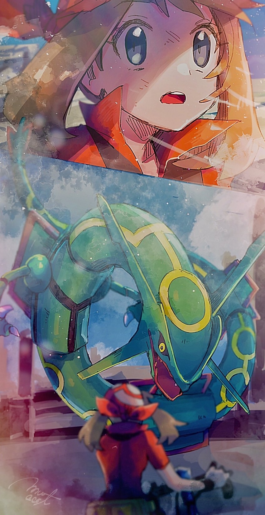 may and rayquaza (pokemon and 1 more) drawn by hanenbo