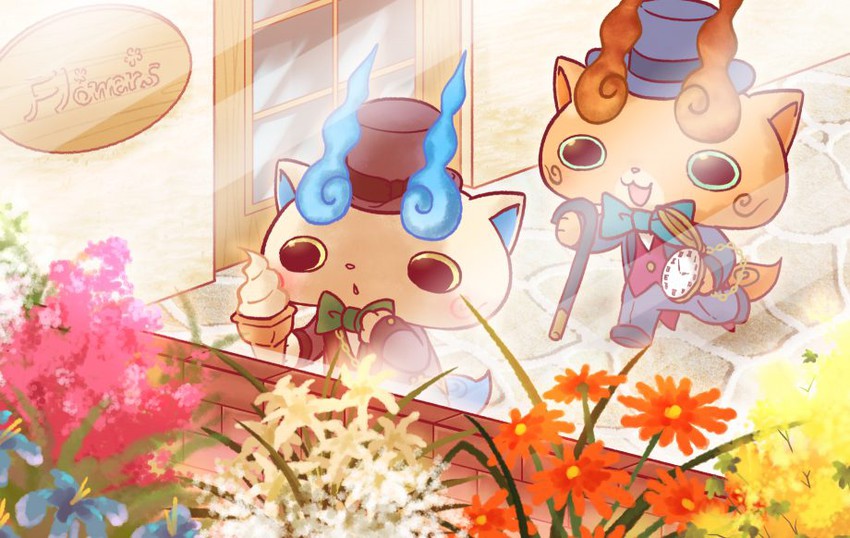 komasan and komajirou (youkai watch and 1 more) drawn by chill_ykon