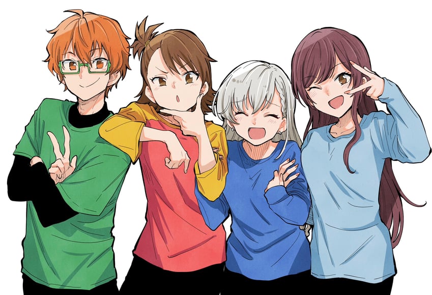 futami ami, osaki amana, hisakawa hayate, and aoi kyosuke (idolmaster and 3 more) drawn by kyouno
