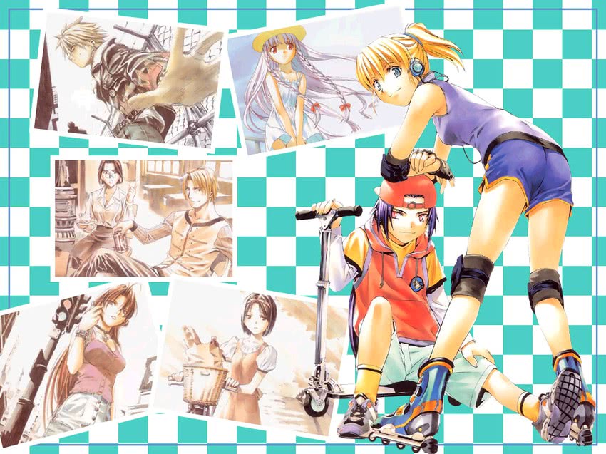 azmaria hendric, rosette christopher, chrono, satella harvenheit, fiore, and 2 more (chrono crusade) drawn by moriyama_daisuke