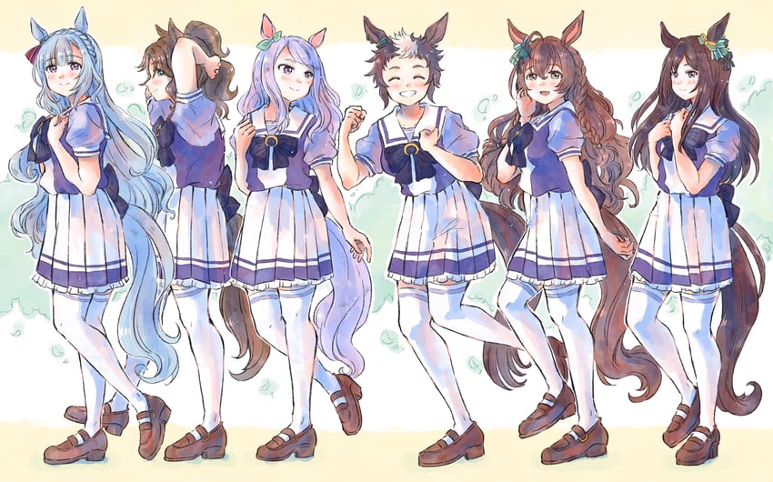 mejiro mcqueen, mejiro ardan, mejiro dober, mejiro palmer, mejiro bright, and 1 more (umamusume) drawn by nukakonoe