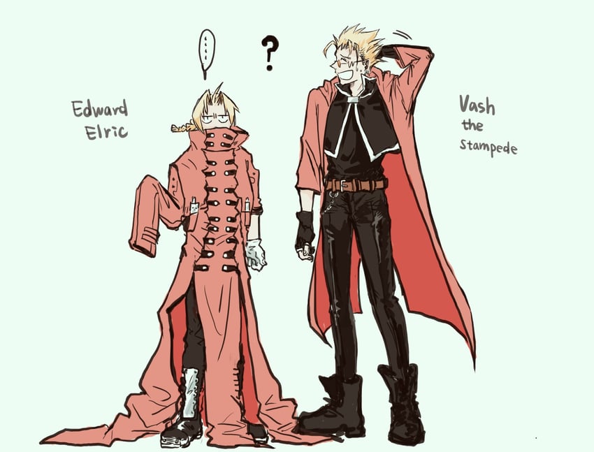 edward elric and vash the stampede (fullmetal alchemist and 1 more) drawn by oxalicacid23