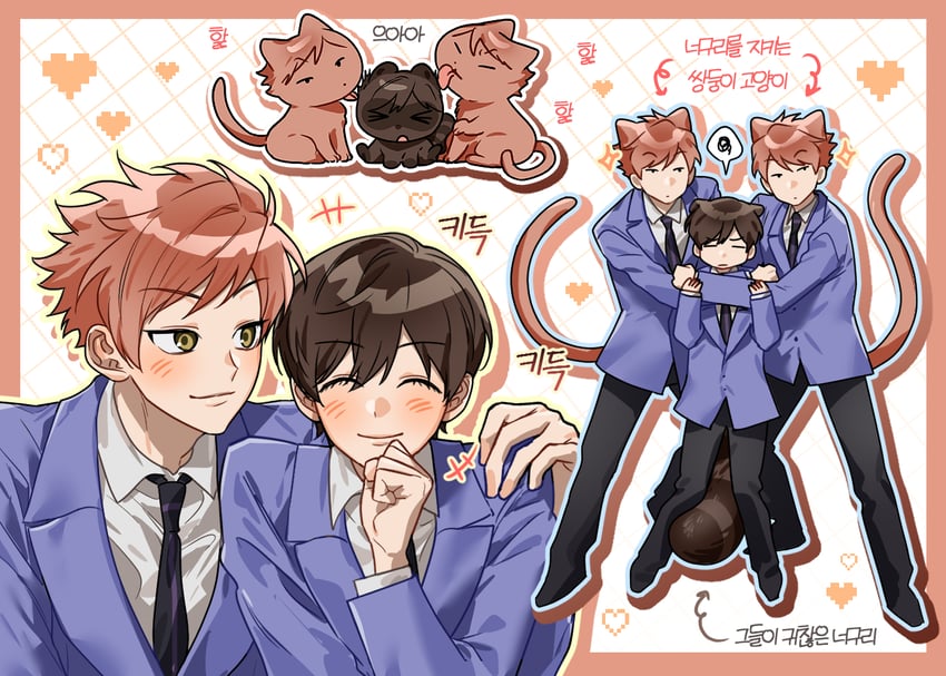 fujioka haruhi, hitachiin hikaru, and hitachiin kaoru (ouran high school host club) drawn by 17_00