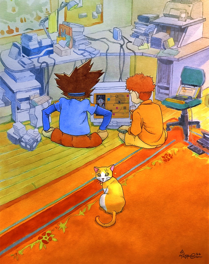 yagami taichi, izumi koshiro, keramon, and miko (digimon and 2 more) drawn by taragraphika