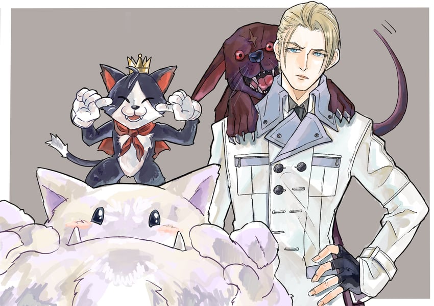 moogle, cait sith, rufus shinra, and dark nation (final fantasy and 3 more) drawn by nomoss06