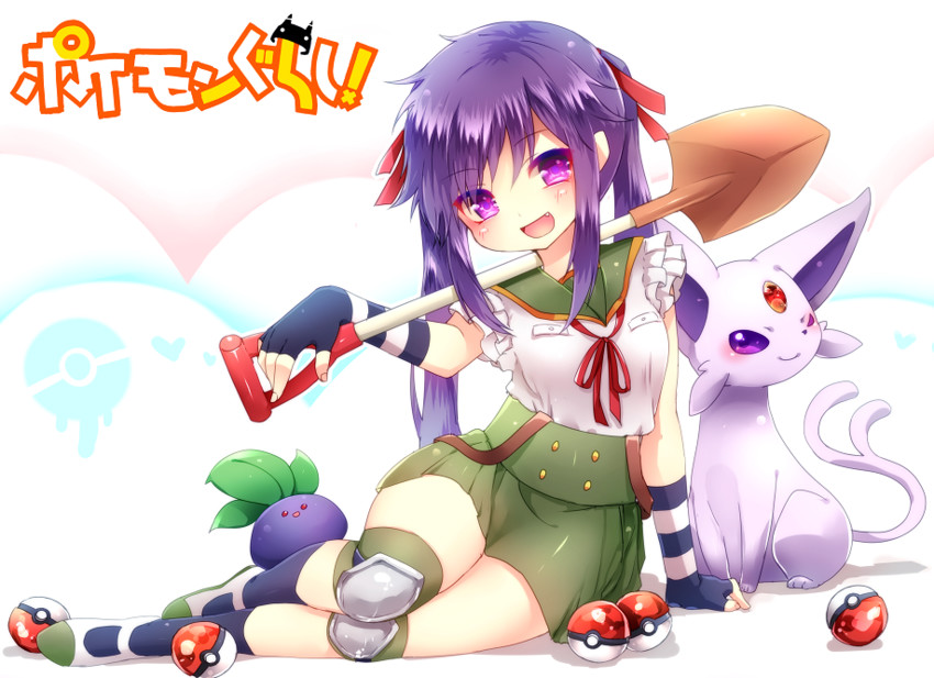 espeon, oddish, and ebisuzawa kurumi (pokemon and 1 more) drawn by arare_mochiko