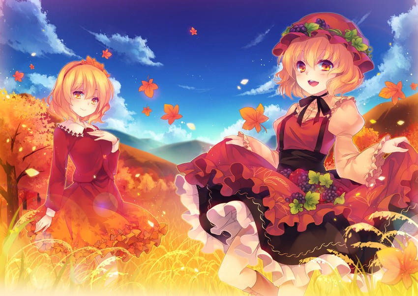 aki minoriko and aki shizuha (touhou) drawn by shinia
