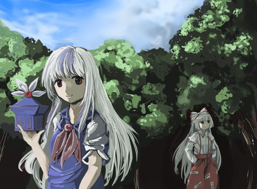 fujiwara no mokou and kamishirasawa keine (touhou) drawn by motokobashi1129