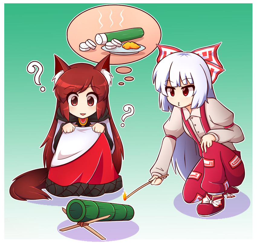 fujiwara no mokou and imaizumi kagerou (touhou) drawn by wool_(miwol)