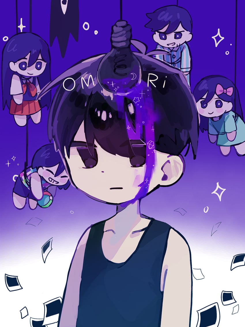 omori, aubrey, mari, kel, hero, and 1 more (omori) drawn by dande_lion2604