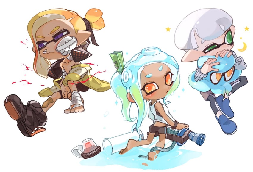 inkling player character, octoling player character, octoling girl, and inkling boy (splatoon) drawn by spl8ya