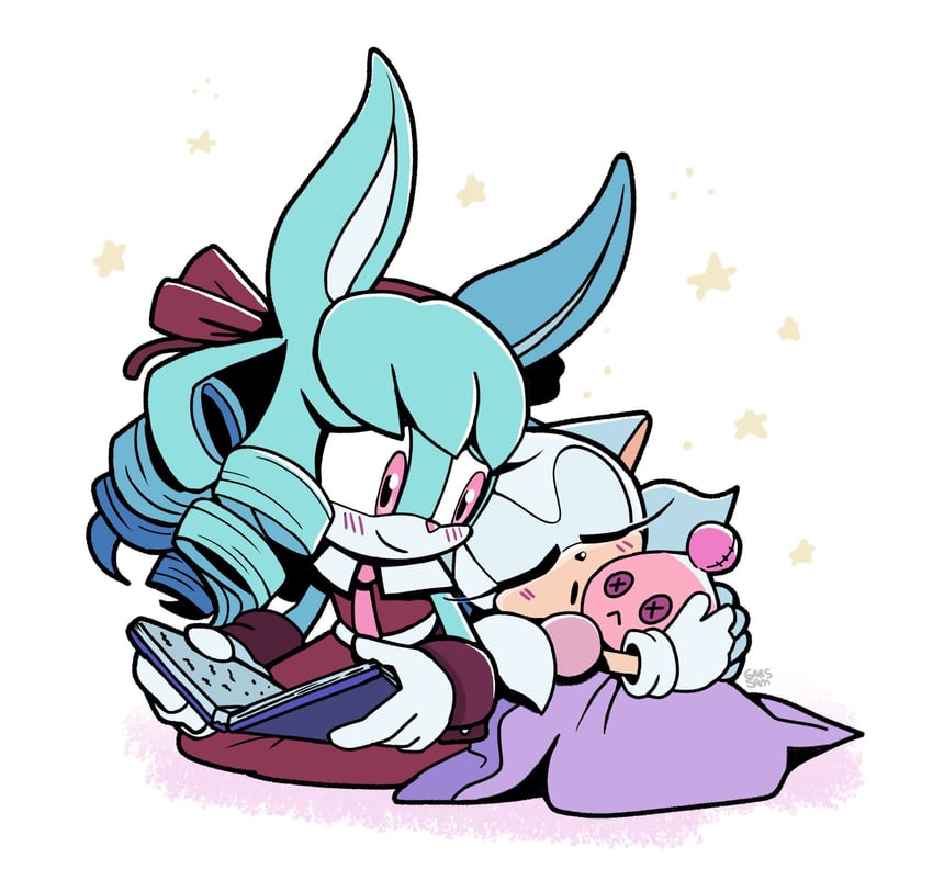 neutral chao, anya the rabbit, and aura the hedgehog (original and 1 more) drawn by gabs_sam
