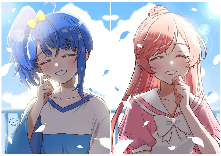 sora harewataru and nijigaoka mashiro (precure and 1 more) drawn by moro_precure